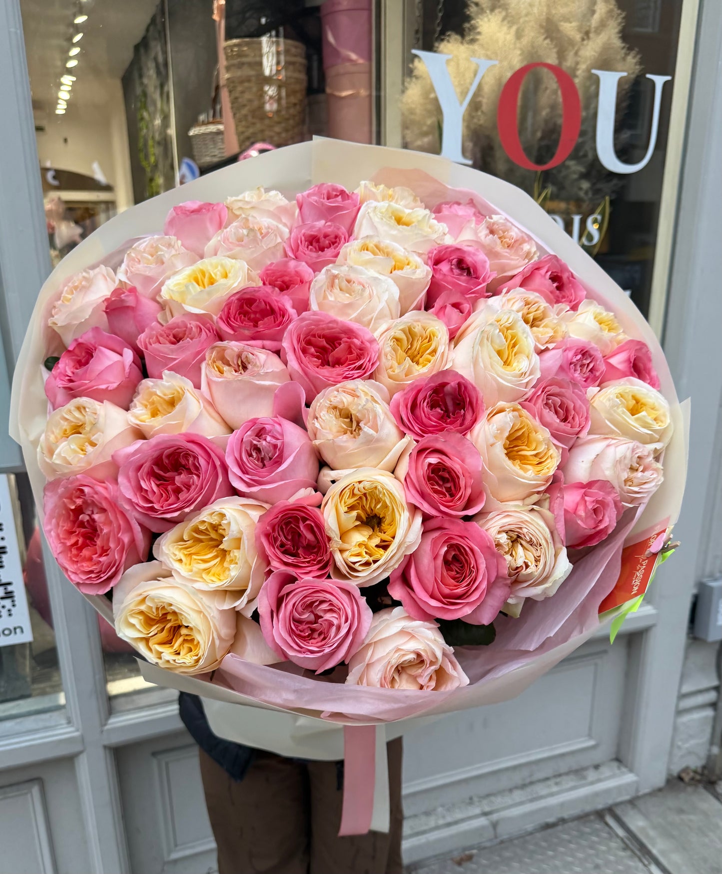 Mix of Garden Roses (pink expression garden roses, cream expression garden roses)