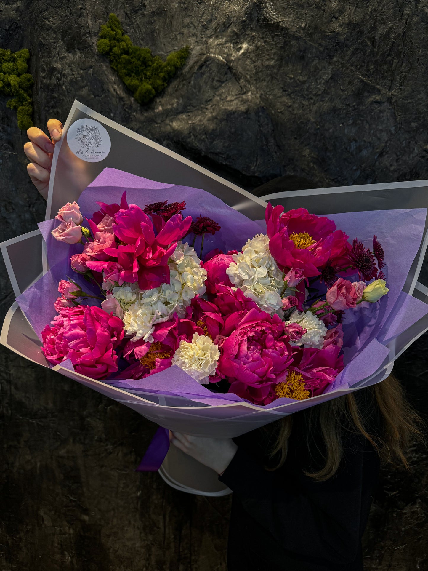 “Blackberry” Bouquet (peonies , hydrangeas, lisianthus)