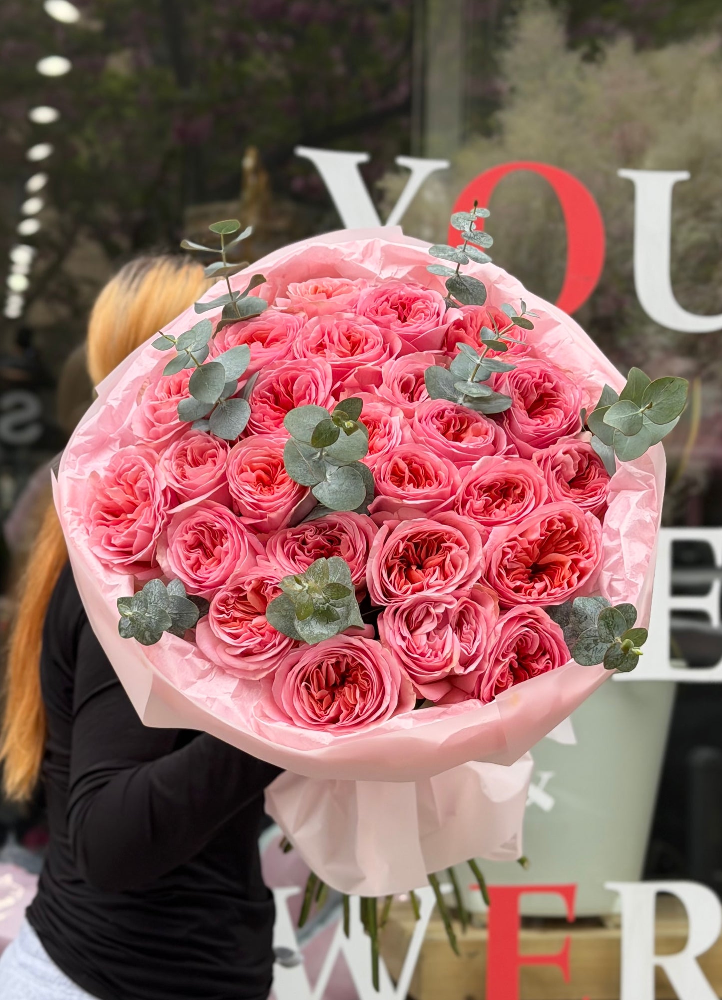 Pink Expression Garden Roses & Eucalyptus