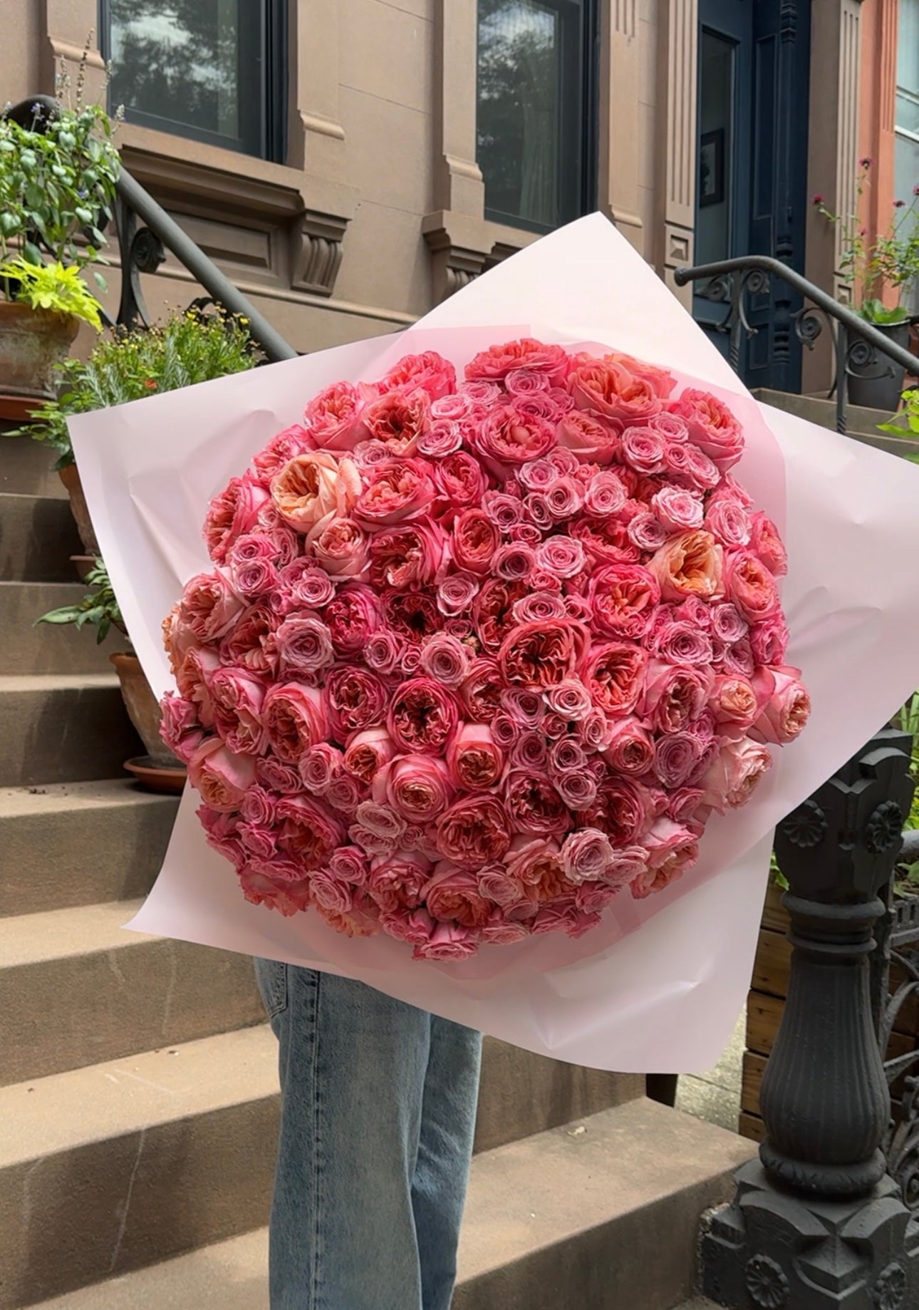 “Deep Feeling” Bouquet (pink expression garden roses, pink spray roses)