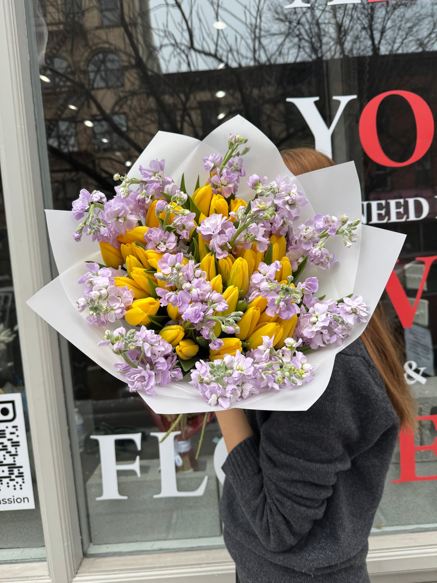 Yellow Tulips & Lavender Stocks