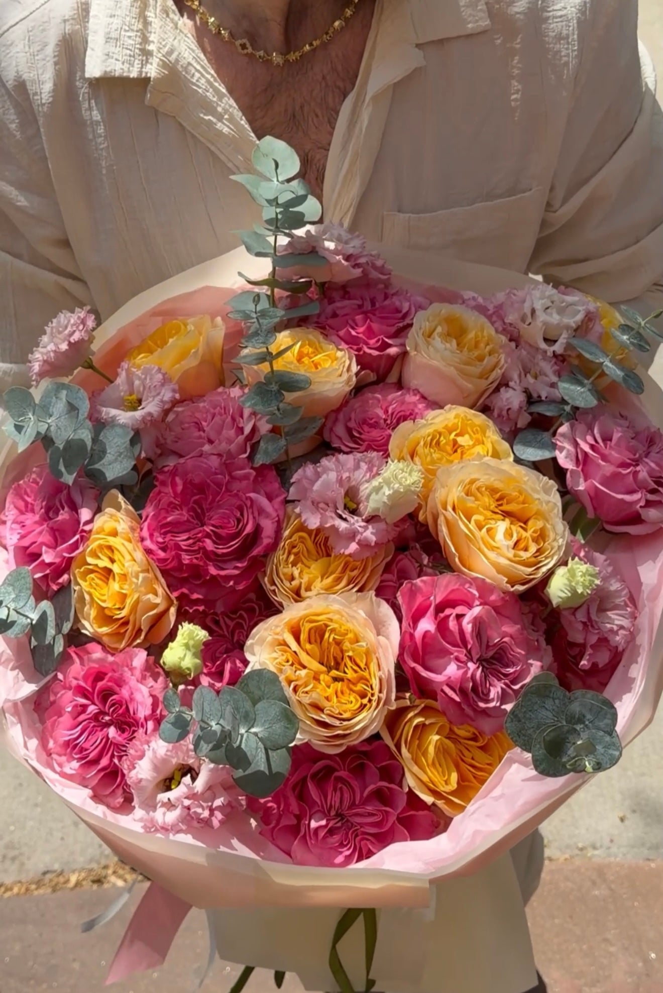 “The Grand Gesture” Bouquet (Garden Kings Cross, Country Blues, Eucalyptus, Lisianthus)