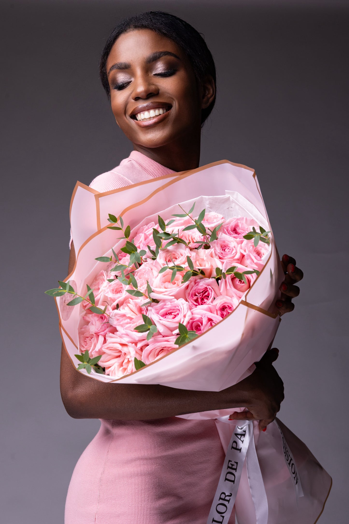 Bouquet of Peony O'Hara Roses & Eucalyptus