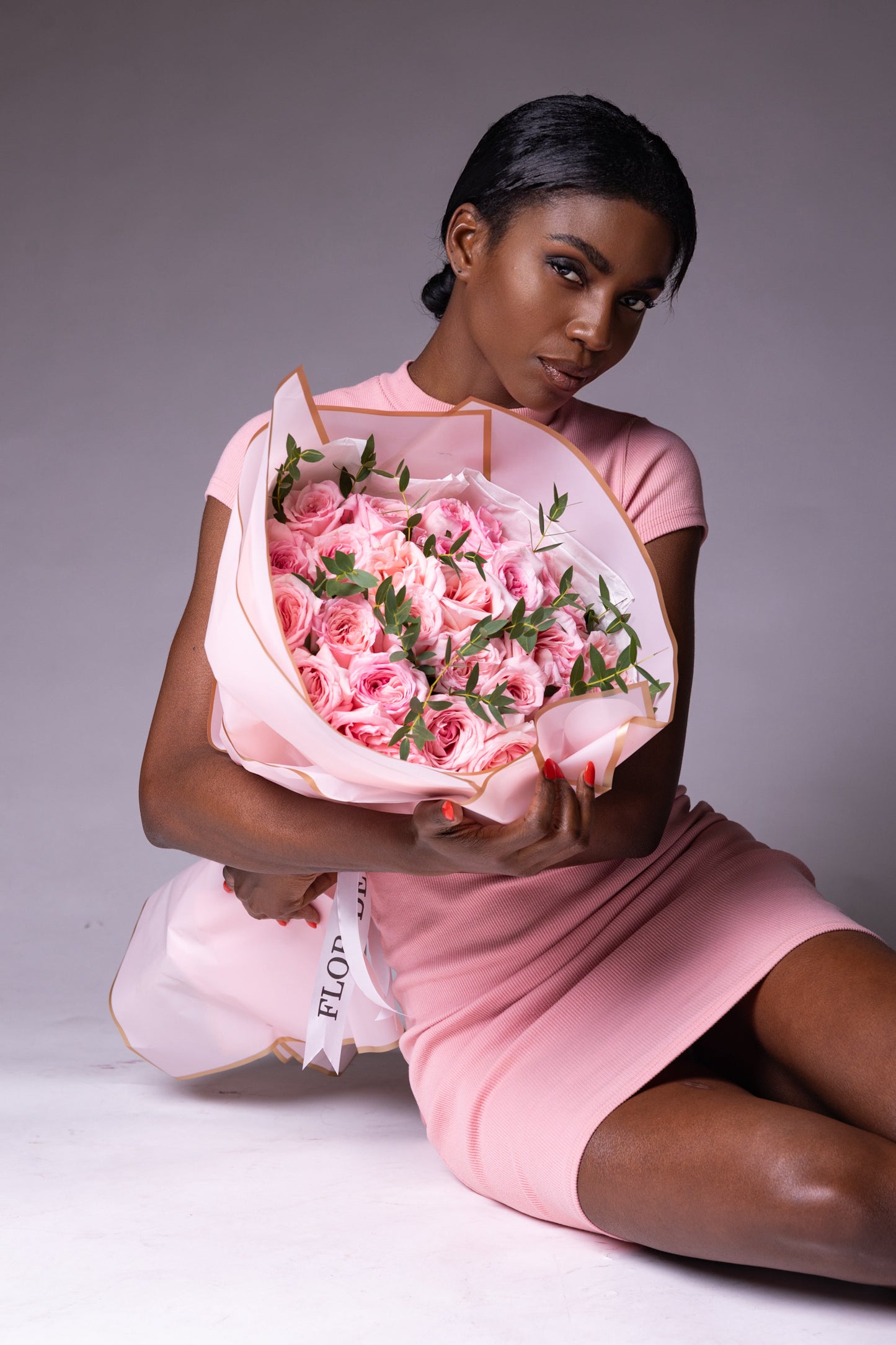 Bouquet of Peony O'Hara Roses & Eucalyptus