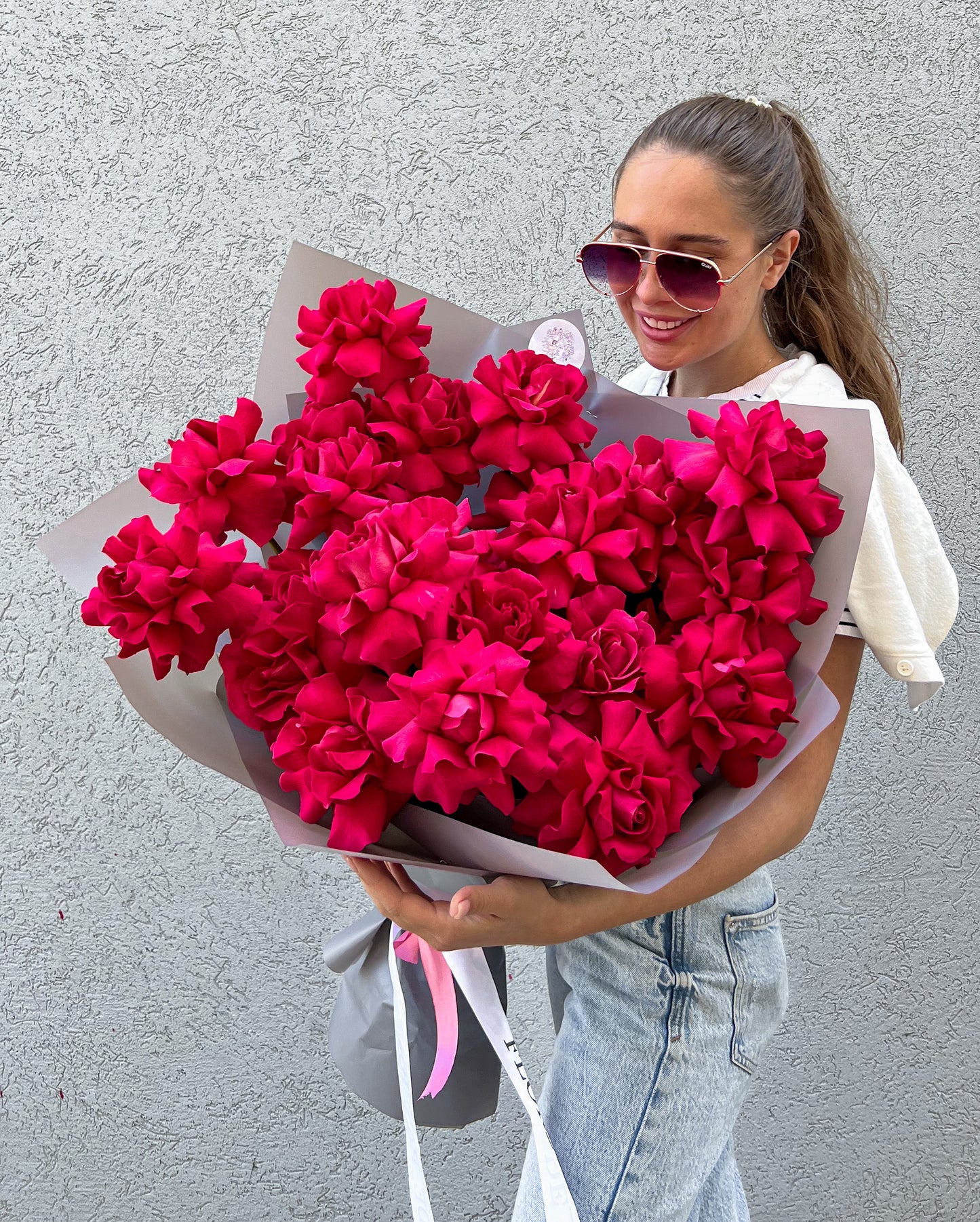 Pink Floyd Roses Bouquet ( hot pink French roses)