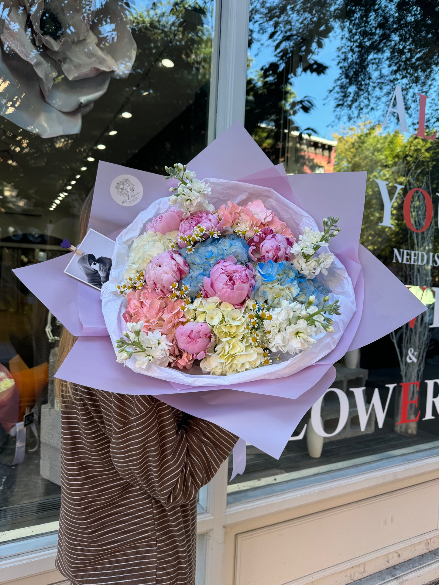 "Juicy Peony" Bouquet (peonies, hydrangeas, chamomiles, spray roses, stocks)