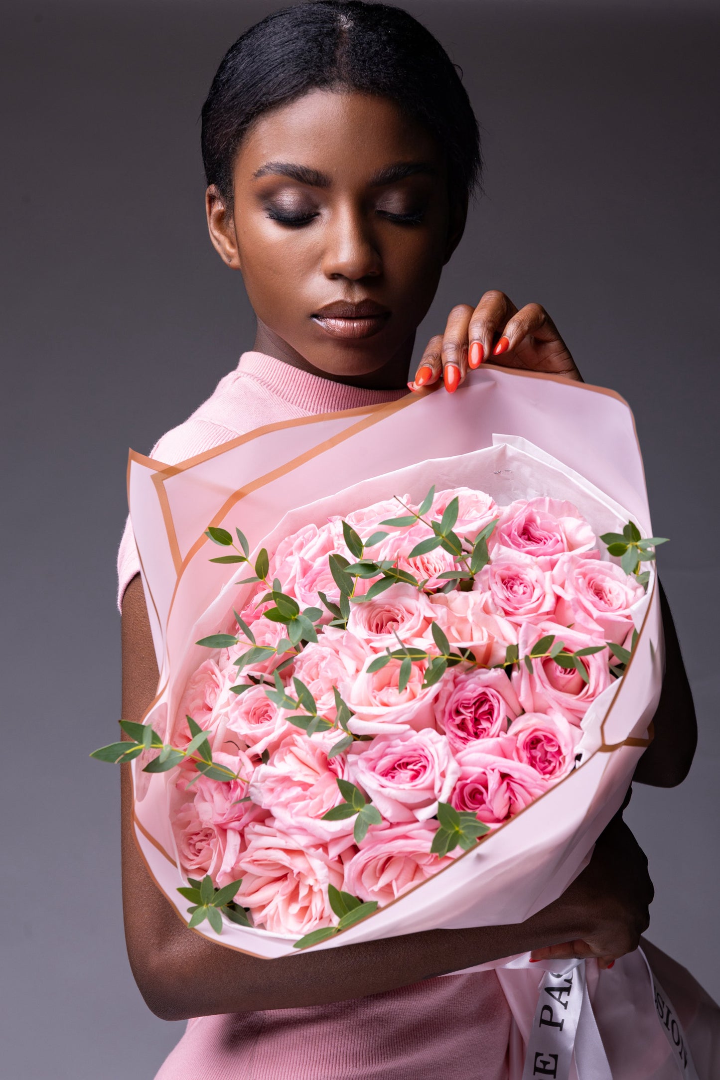 Bouquet of Peony O'Hara Roses & Eucalyptus