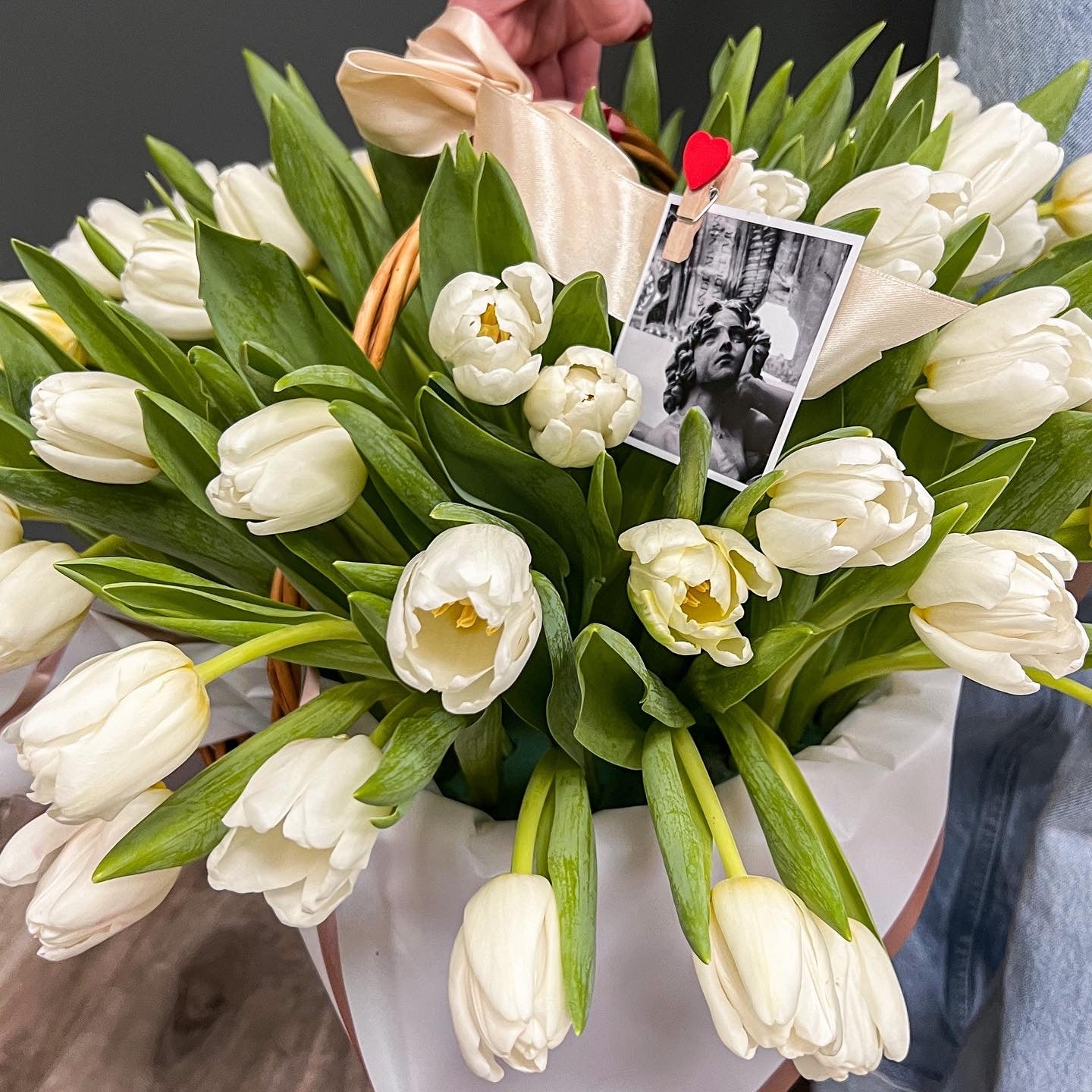 Basket of White Tulips