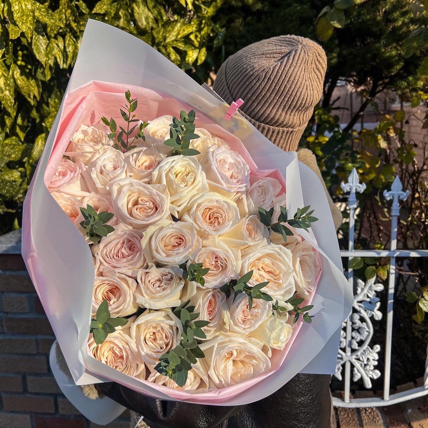 Bouquet of Peony O'Hara Roses & Eucalyptus