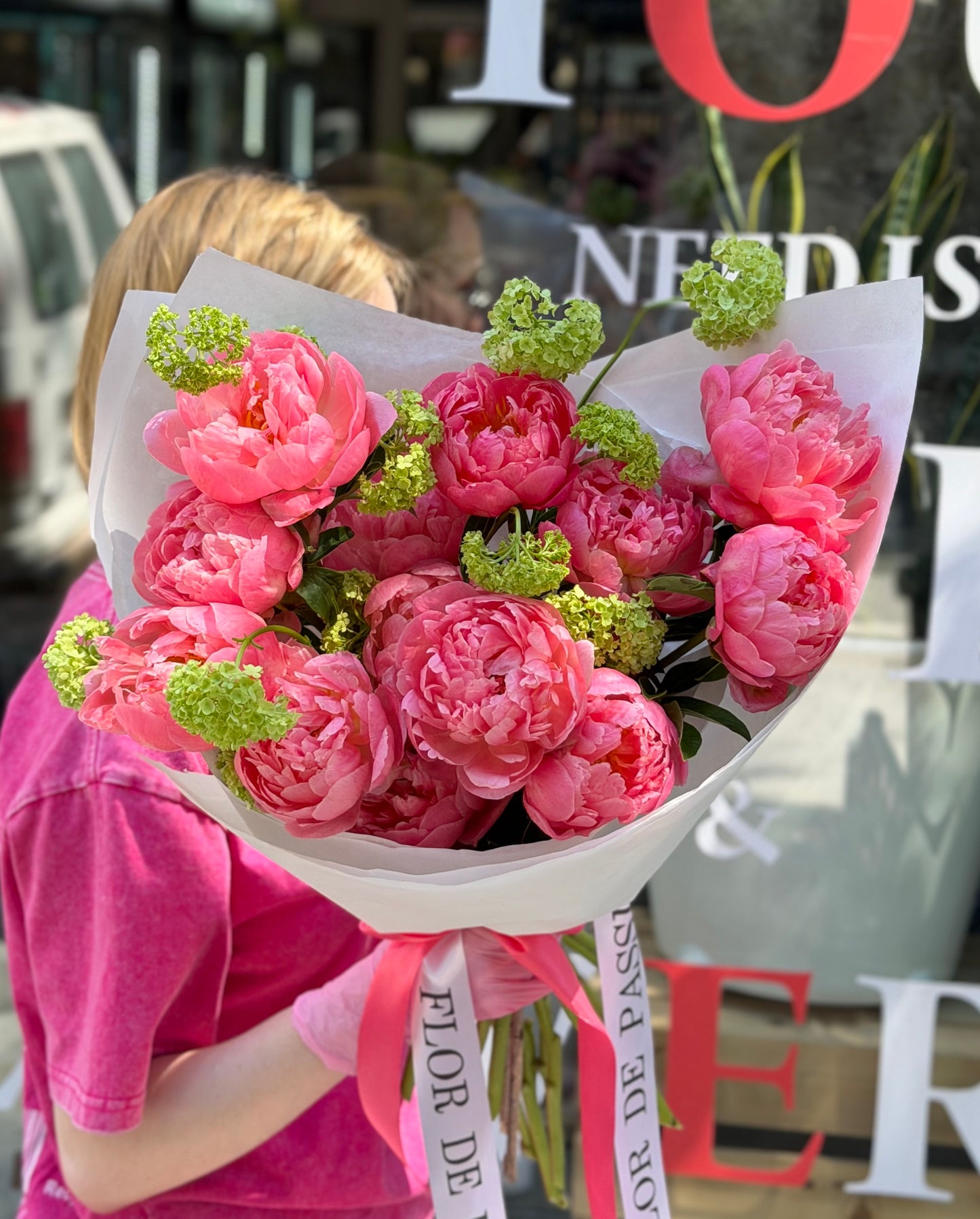 Coral Charm Peonies & Viburnum