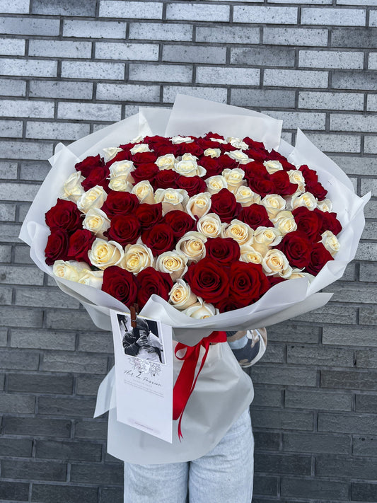 Mix of Red & White Long Stem Roses