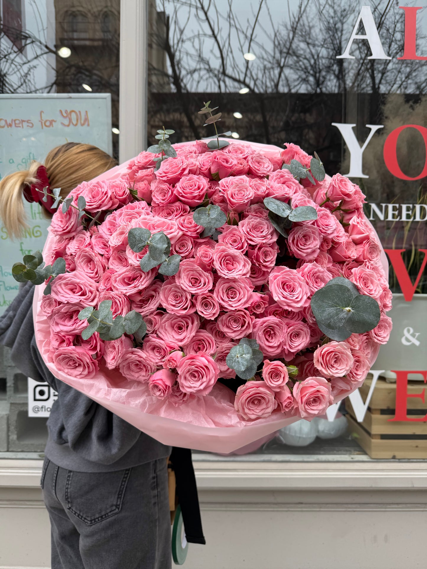 Pink Spray Roses & Eucalyptus