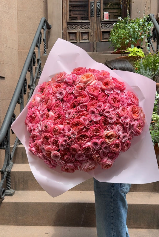 “Deep Feeling” Bouquet (pink expression garden roses, pink spray roses)