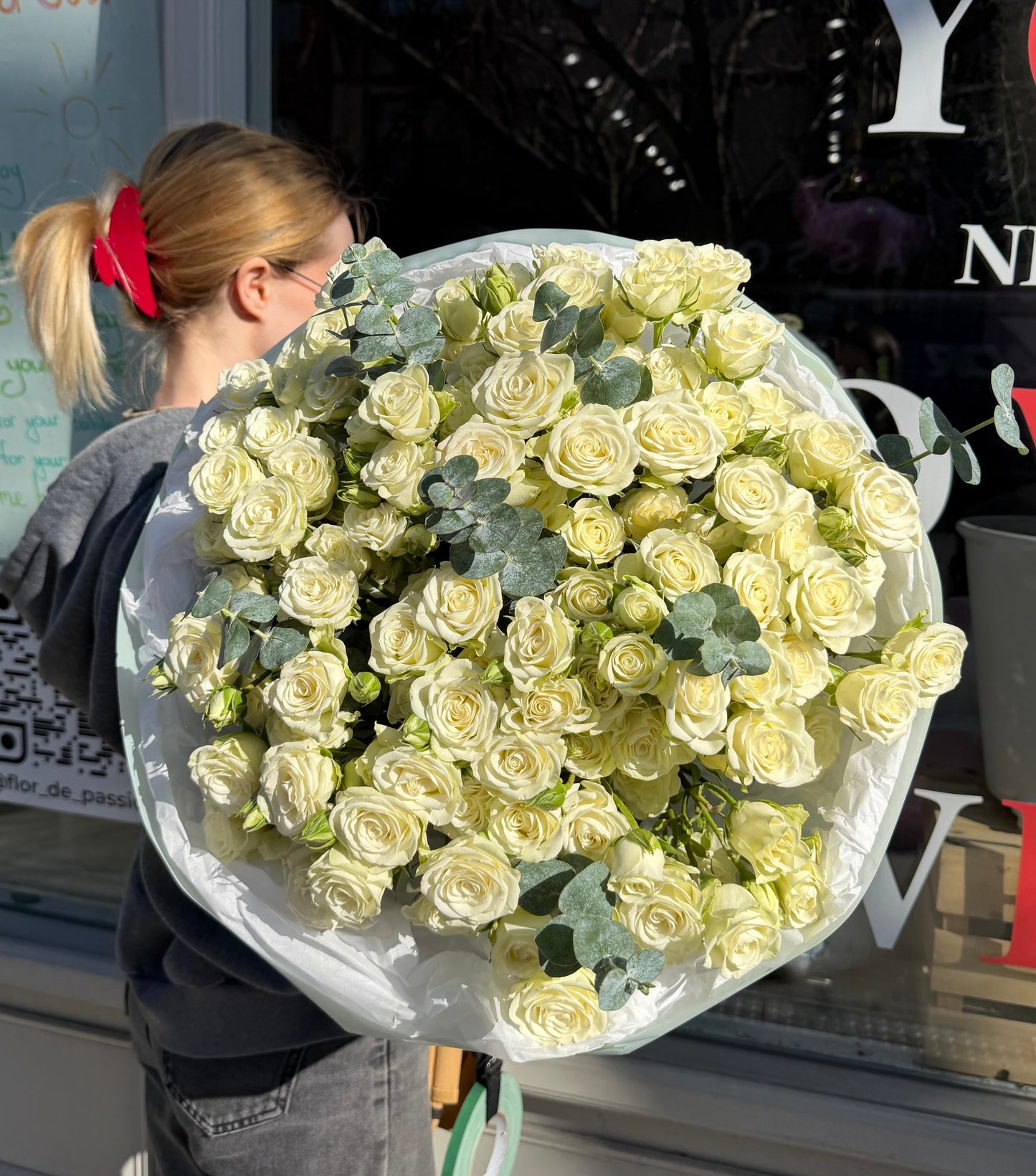White Spray Roses & Eucalyptus