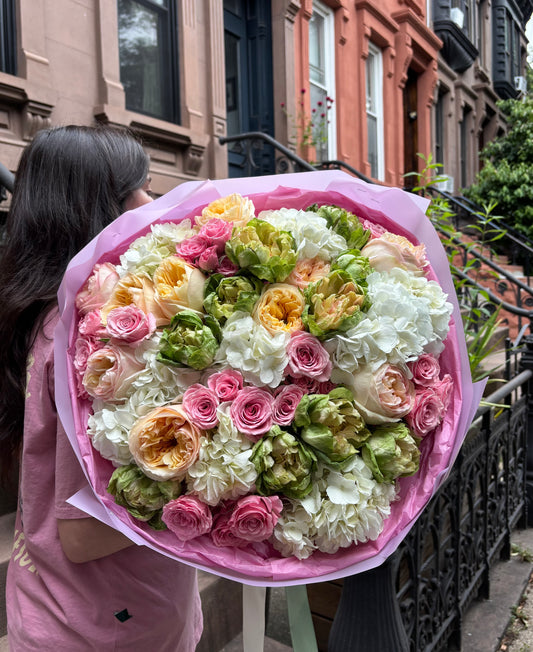 "Whispers of Summer" Bouquet (Garden Roses, Veggie Rose, Spray Roses, Hydrangea)