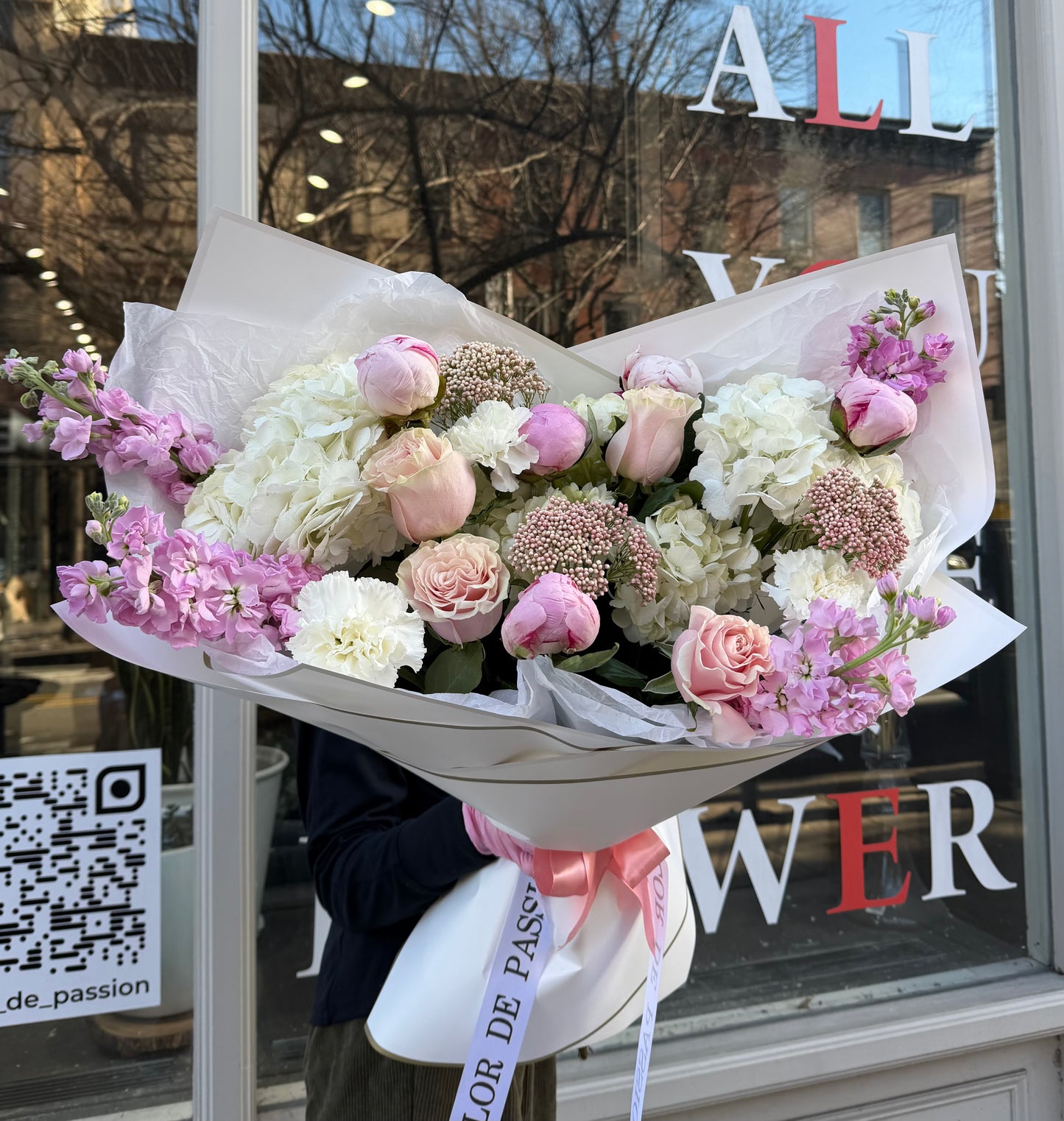 "Moment" Bouquet (peonies, hydrangeas, rice flower, stocks, roses)