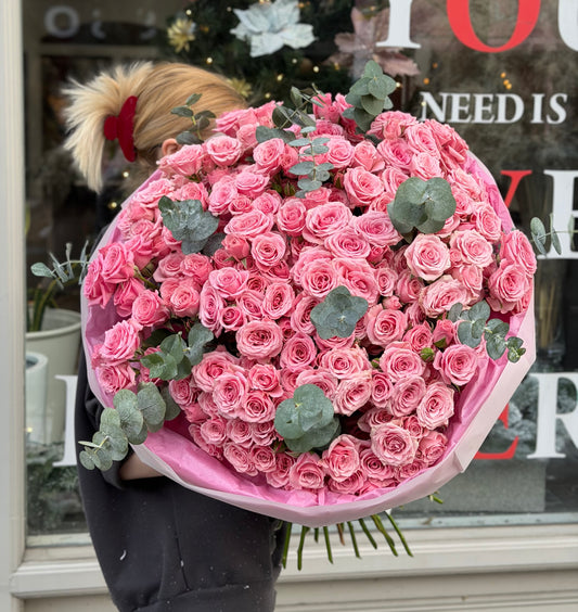 Pink Spray Roses & Eucalyptus