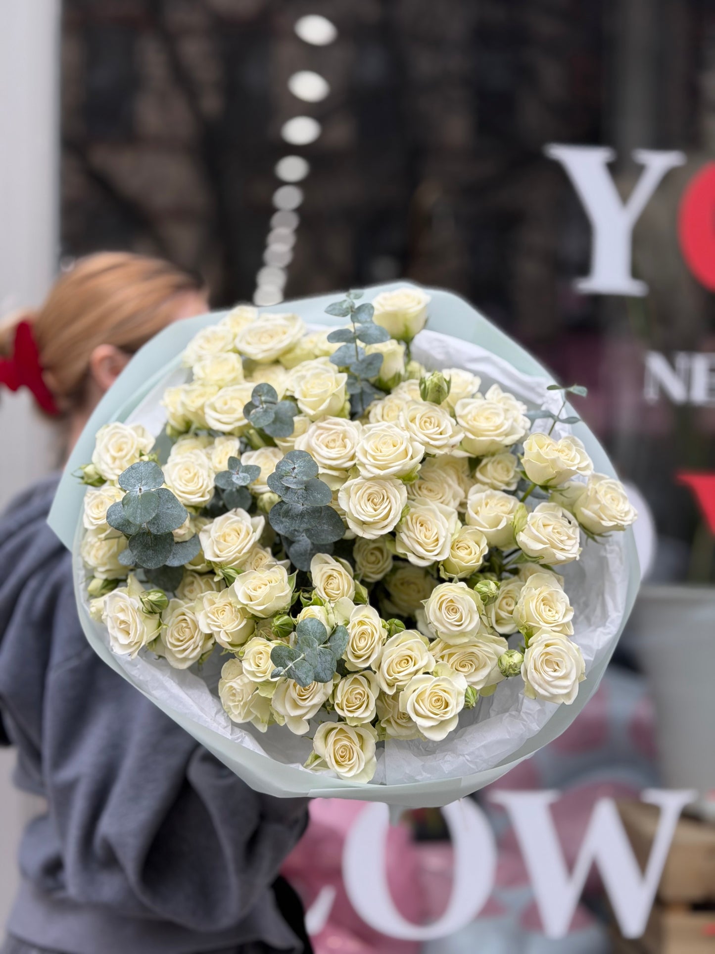 White Spray Roses & Eucalyptus
