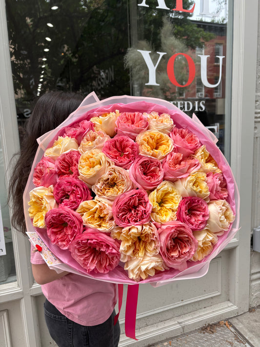 Mix of Garden Roses (pink expression garden roses, cream expression garden roses)