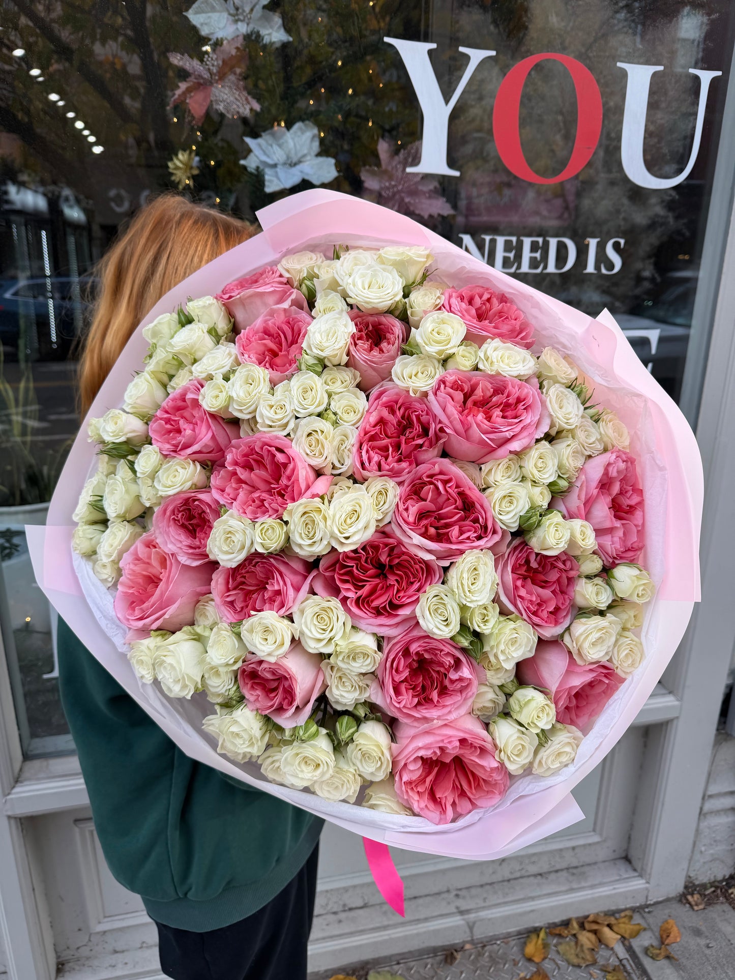 “Deep Feeling” Bouquet (pink expression garden roses, pink spray roses)