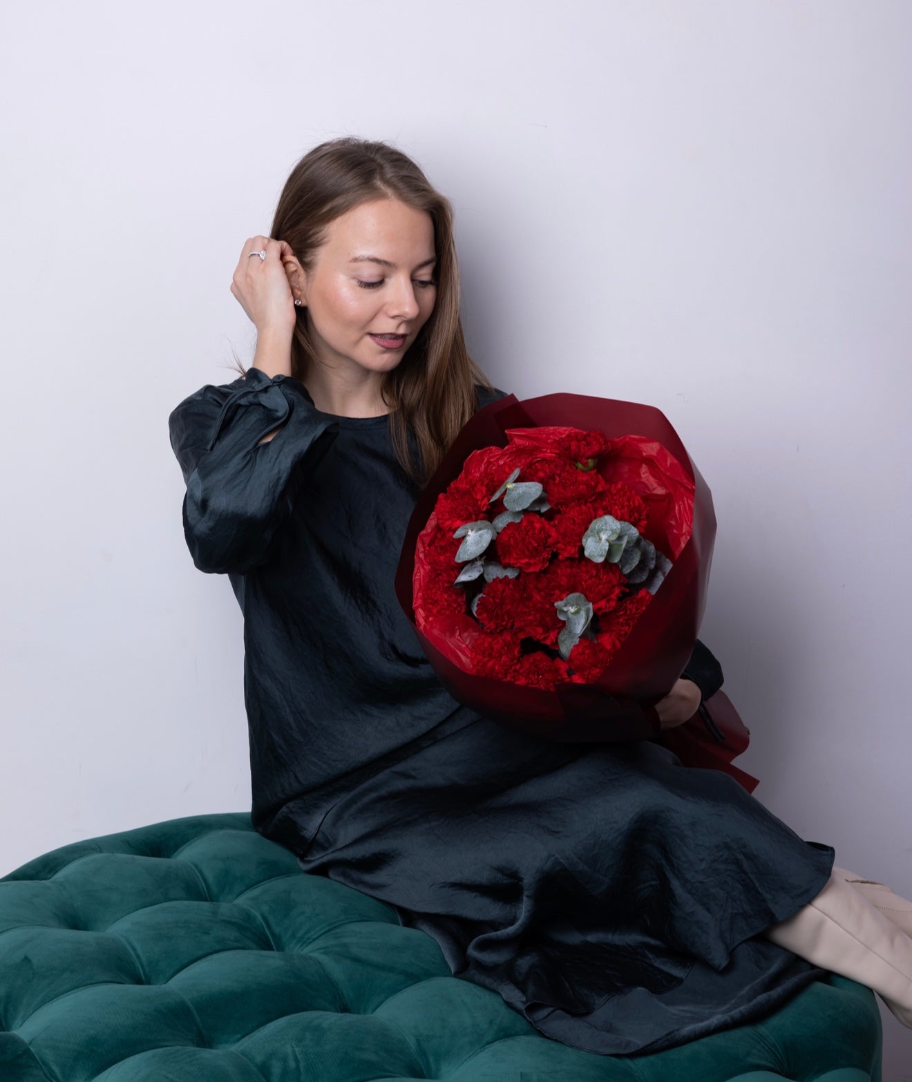 Red Dianthuses & Eucalyptus (Valentine's day)