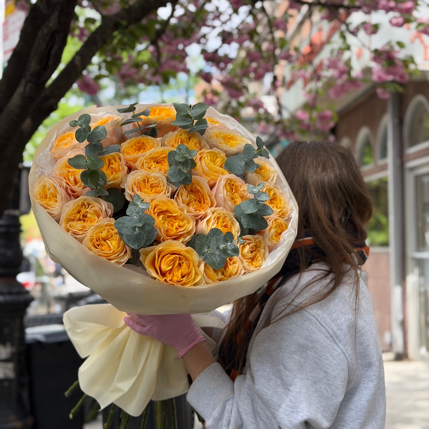 Cream Garden Roses & Eucalyptus