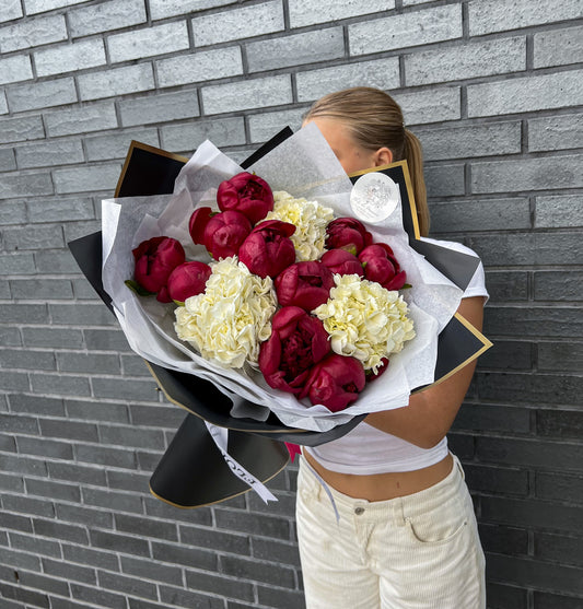 Red Charm Peonies & Hydrangeas