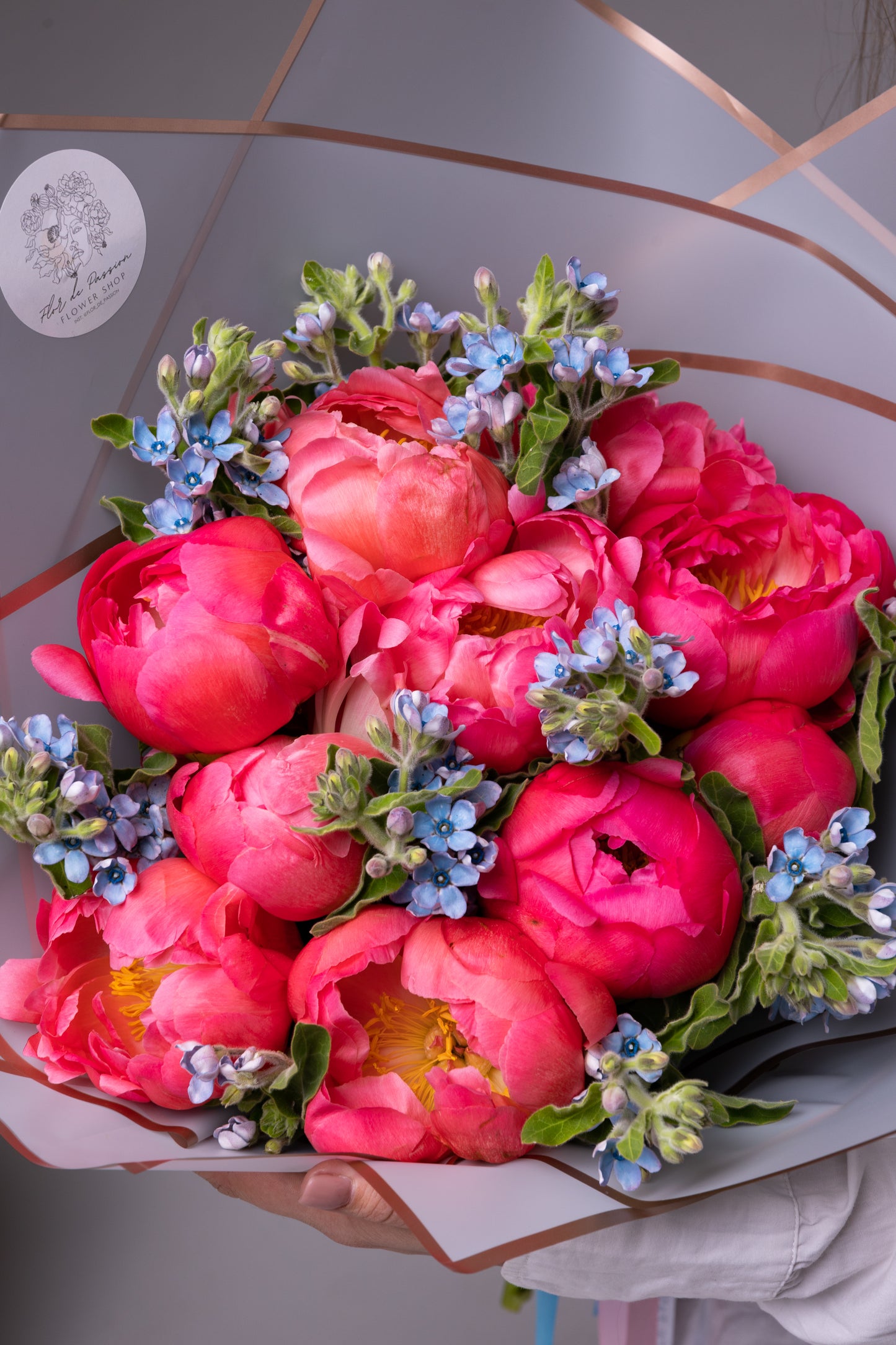 Bouquet of Coral Peonies & Tweedia