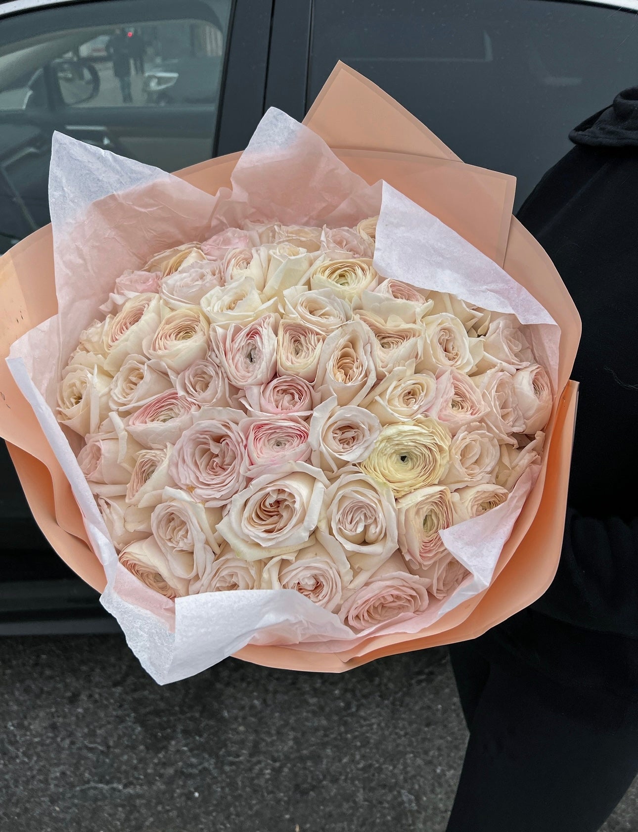 Mixed Bouquet of Peony O'Hara Roses and Ranunculus