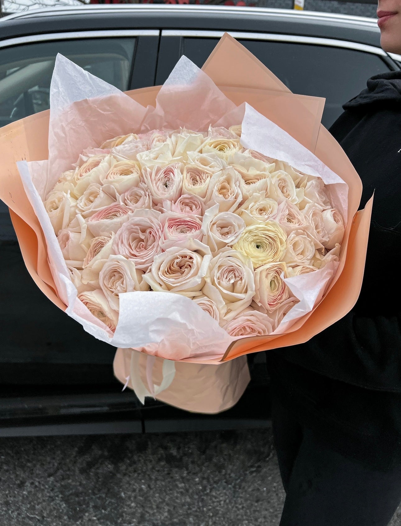 Mixed Bouquet of Peony O'Hara Roses and Ranunculus